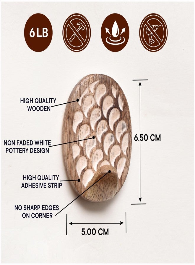 Indian-Shelf IndianShelf 3 Piece Wood Adhesive Decorative Wall Hooks for Hanging Coats, Keys, Towels, Hat, Leash- Brown & White Boho Sticky Wood Towel Hooks for Bathrooms (6 Strips Included) - Image 5